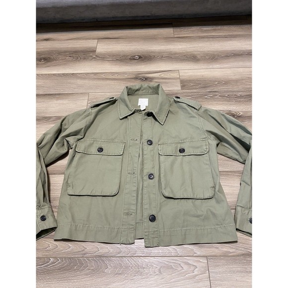 H&M Cropped Green‎ Army Jacket Button Up Women’s XS - Picture 2 of 7